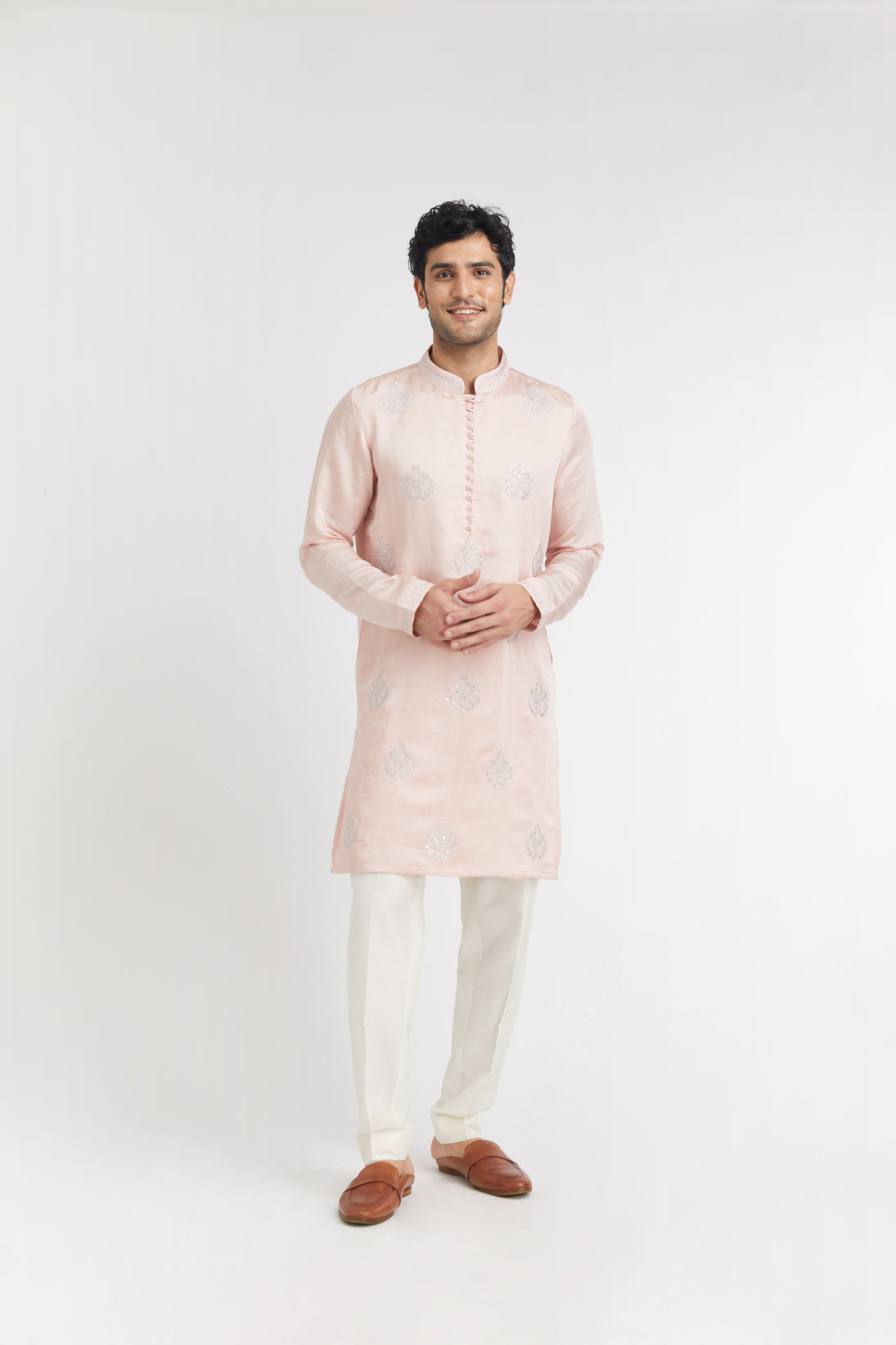 "Festive Bloom" Embroidered Kurta (Baby Pink)