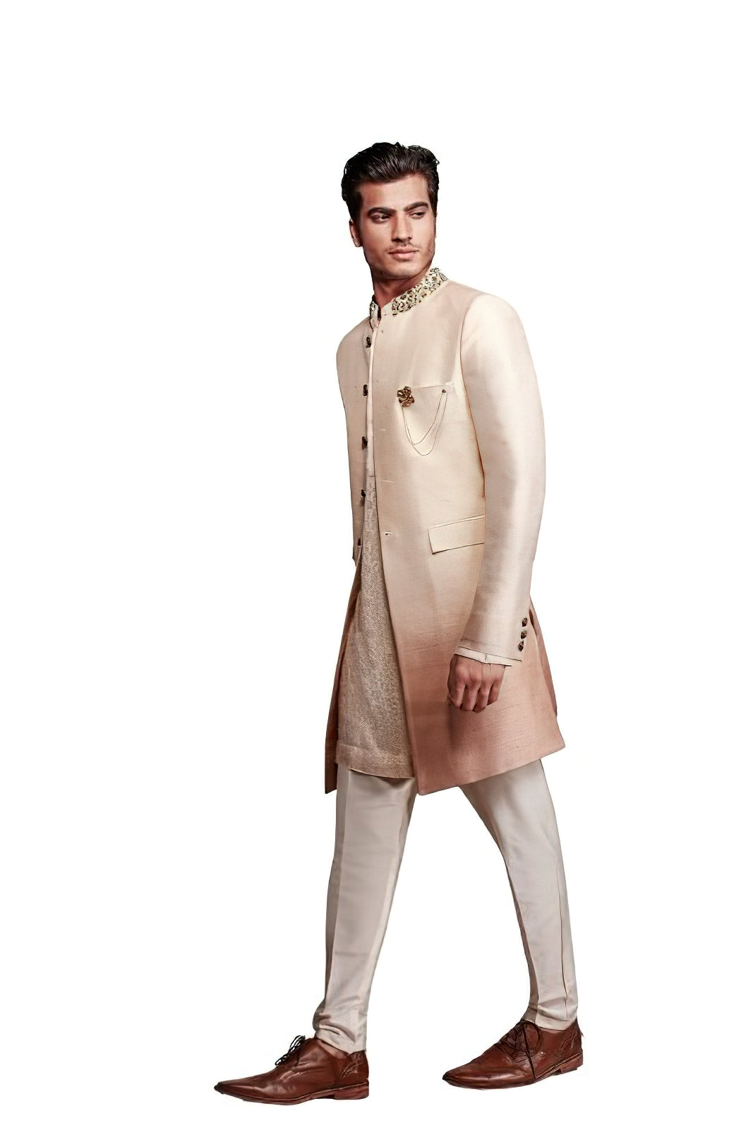 Ombre Embroidered Silk Shervani (creme_beige)