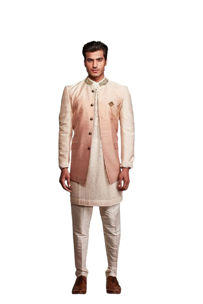 Ombre Embroidered Silk Shervani (creme_beige)