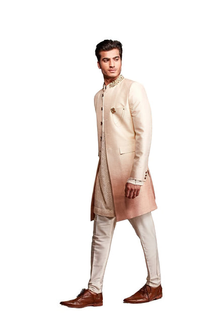 Ombre Embroidered Silk Shervani (creme_beige)