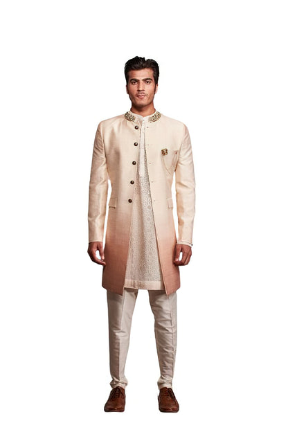 Ombre Embroidered Silk Shervani (creme_beige)