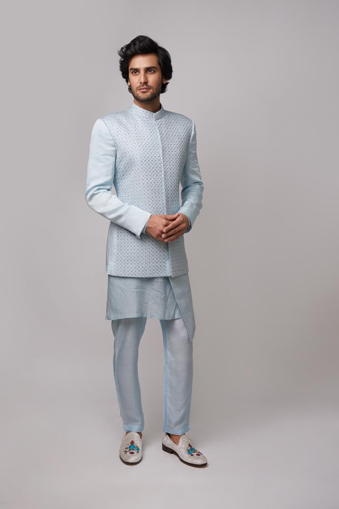 Yugen BB Embroidered bandhgala (light blue)