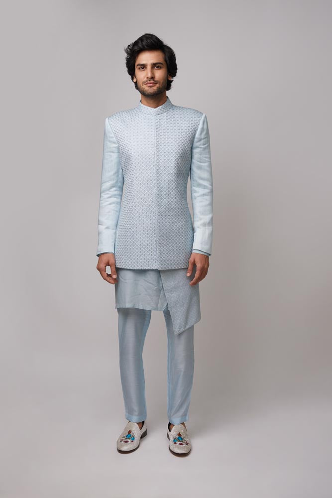 Yugen BB Embroidered bandhgala (light blue)