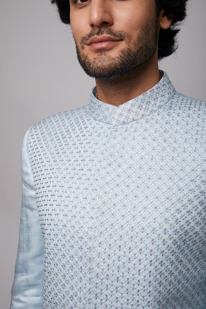 Yugen BB Embroidered bandhgala (light blue)